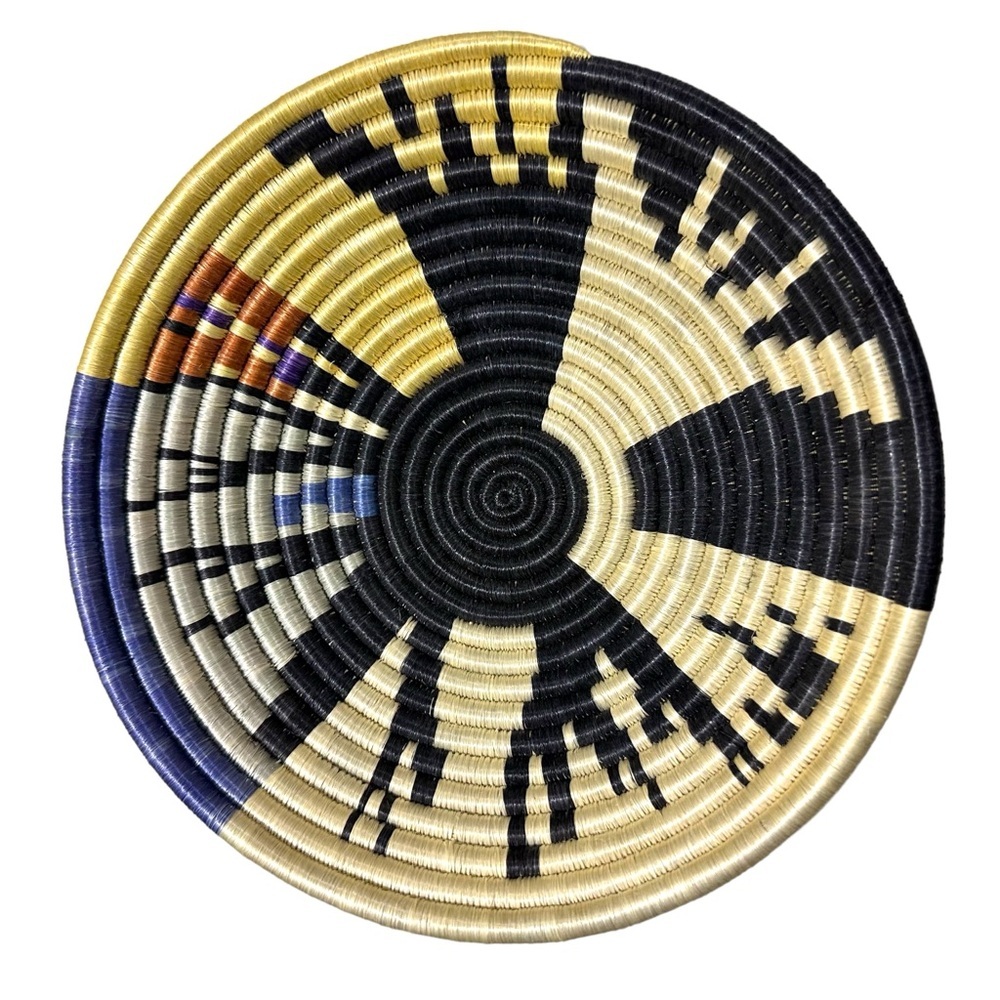 Set of 2 Handmade Rwandan Artist African Vibrant Heavy Fiber Coil Bowls 12” & 8” - Picture 4 of 16